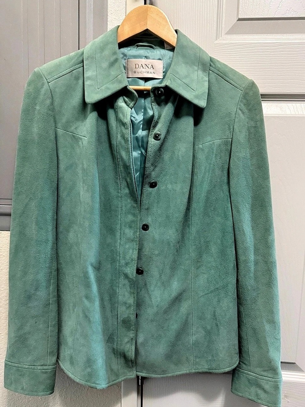 Dana Buchman Genuine Suede Leather Jacket Women’s Size 8 Aqua Mint